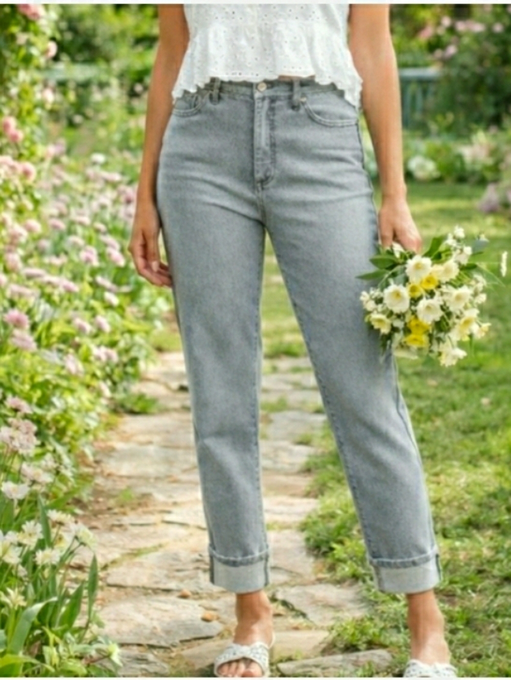 Cropped Jeans Gray Ankle Beatrix Boyfriend By Sofia Vergara 20 1x 2x 🤍 NWT - Picture 7 of 10